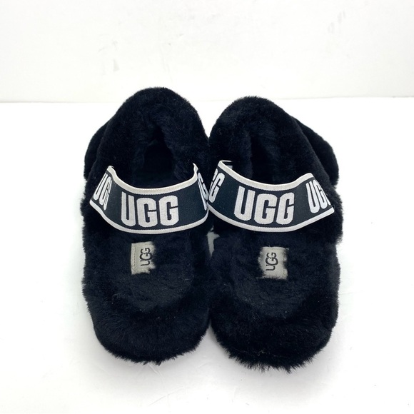 Ugg Oh Yeah Fur Double Strap Flat Sandals In Black Size 10 - Picture 10 of 11